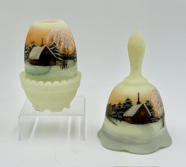 2pc Vintage Fenton Custard Satin Glass (1 of 19)