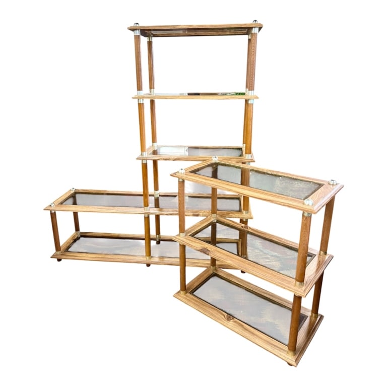 Vintage 2pc MCM Oak & Chrome Modular Etagere (1 of 7)