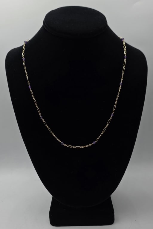 Lovely 14k Amethyst(?) Beaded Necklace - 4.95g (1 of 5)