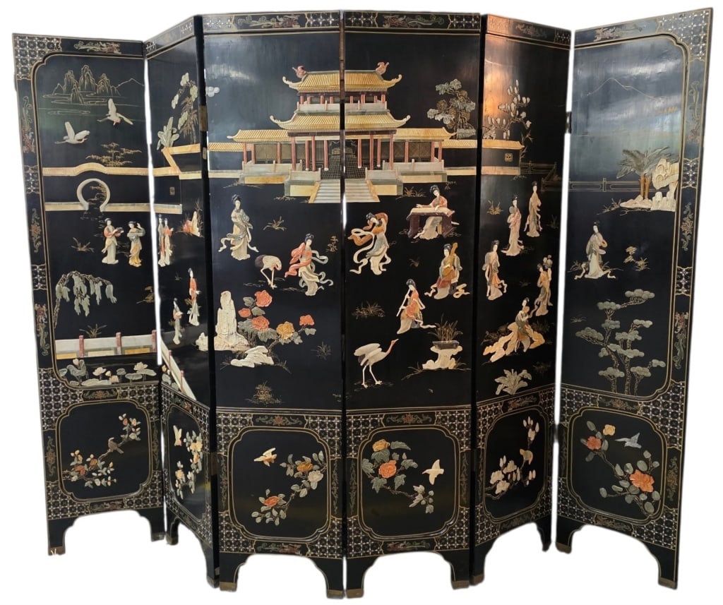 Vintage Inlaid Chinese Chinoiserie Folding Screen (1 of 5)