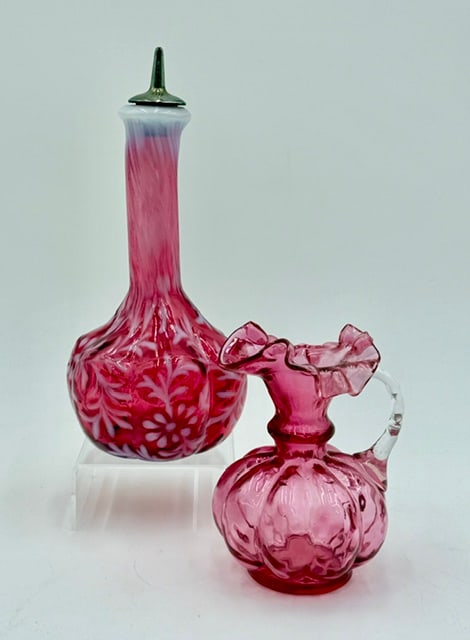2pc Fenton Cranberry Barber Bottle & Ewer (1 of 12)