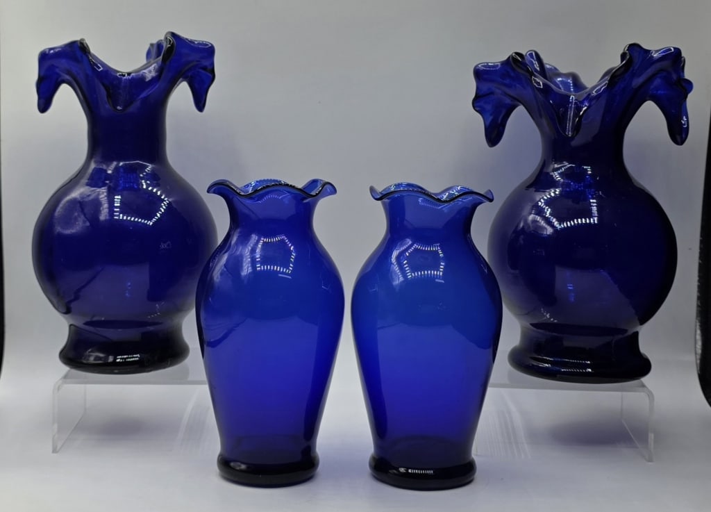 4pc Cobalt Blue Art Glass Vases (1 of 10)