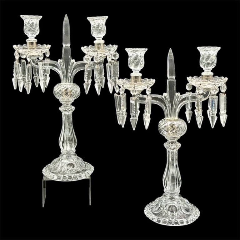 Pair Vintage Pressed Glass Candelabras (1 of 11)