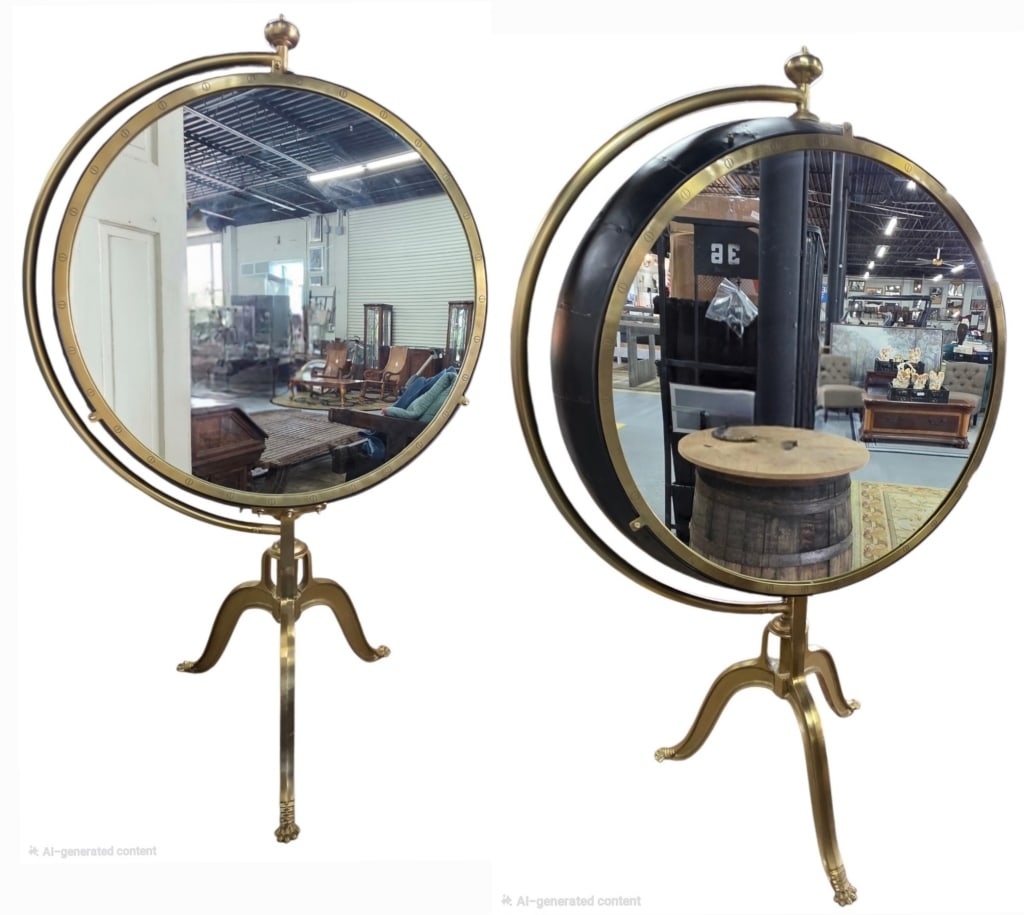 Pair of Unique Nautical Porthole Bar Cabinets: Pair of unique nautical porthole bar cabinets. Cabinets feature a distinctive round, porthole style design with glass doors and built in glass shelving for drinkware, a mirrored back panel both inside