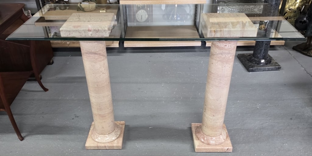 Glass Top Italian Marble Column Console Table (1 of 7)