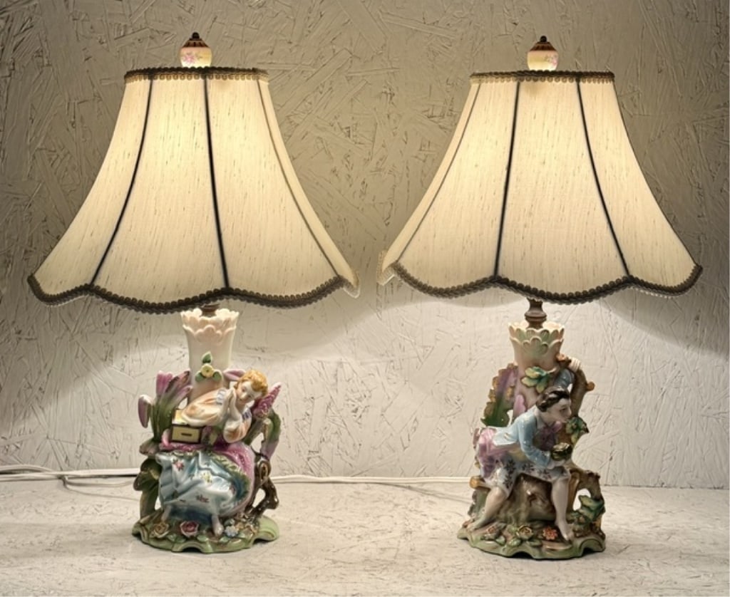 Pr. Vintage Camille Naudot Porcelain Figural Lamps (1 of 18)