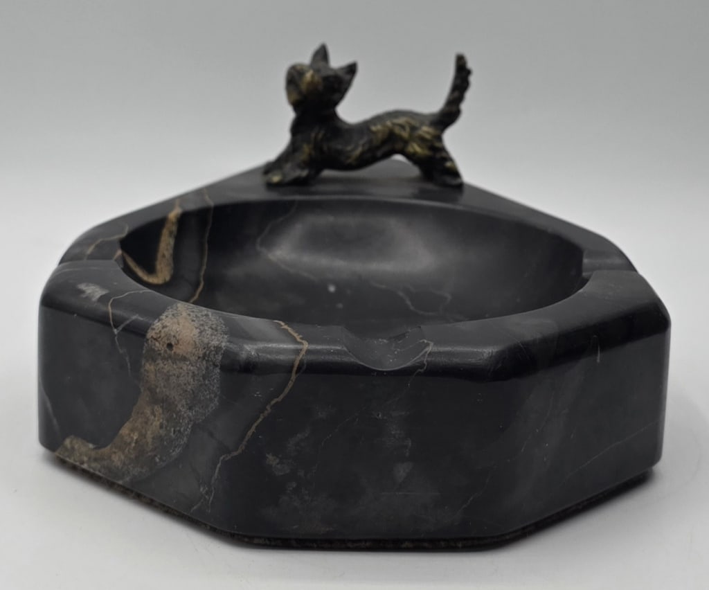 Vintage Art Deco Marble & Bronze Figural Ashtray (1 of 8)