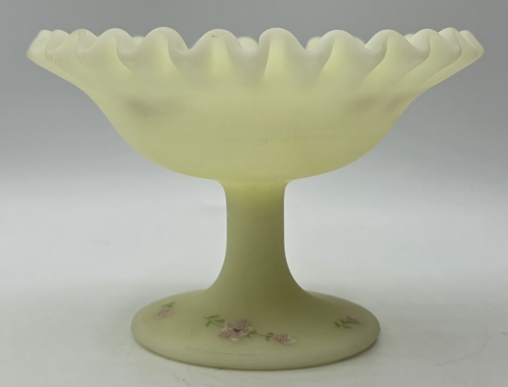 Vintage Fenton Satin Custard Uranium Compote Dish (1 of 8)