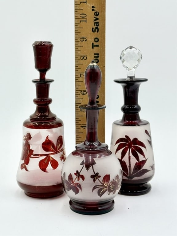6pc Bohemian Ruby Stain Flashed Glass - 10