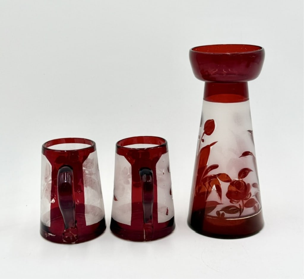 6pc Bohemian Ruby Stain Flashed Glass - 13