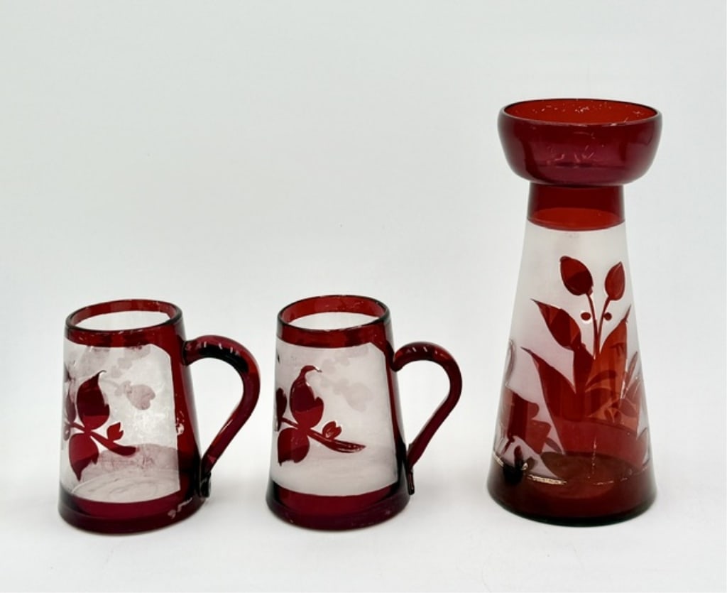 6pc Bohemian Ruby Stain Flashed Glass - 14