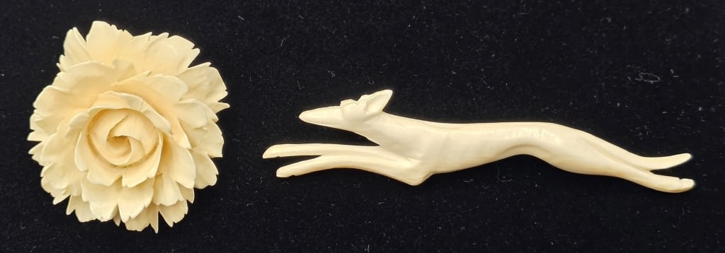 Pair of Carved Bone? Brooches (1 of 11)