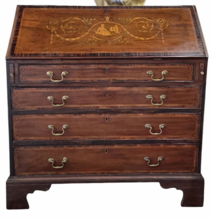 Vtg. Mahogany & Satinwood Inlaid Drop Front Desk (1 of 11)