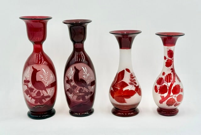 5pc Bohemian Ruby Flashed Glass Vases - 11