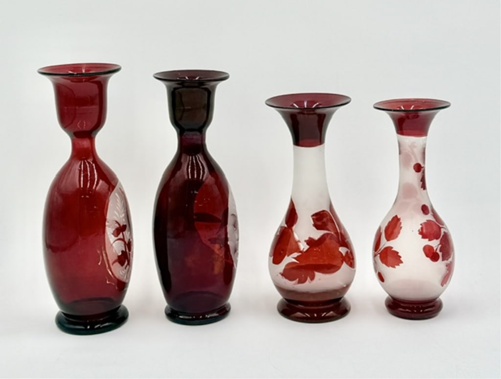 5pc Bohemian Ruby Flashed Glass Vases - 13