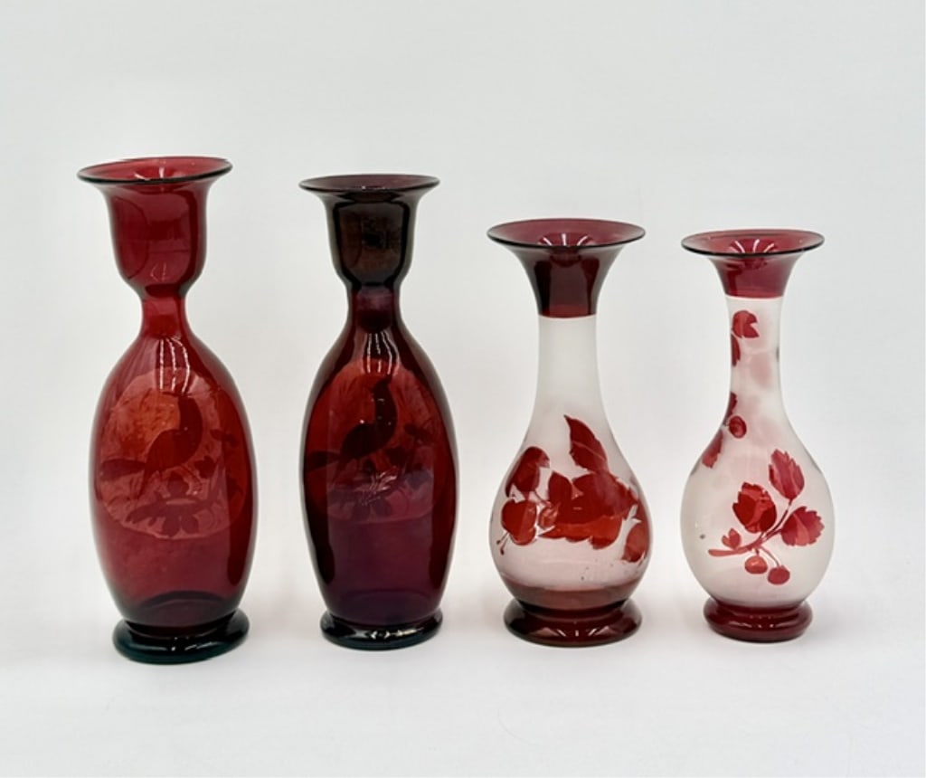 5pc Bohemian Ruby Flashed Glass Vases - 14