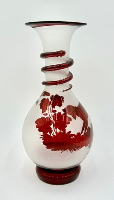 5pc Bohemian Ruby Flashed Glass Vases - 5