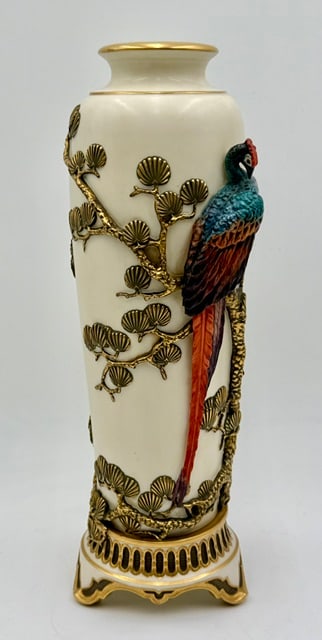 Late 19th Century Royal Worcester Blush Ivory Vase: Late 19th century Royal Worcester Aesthetic Movement japonaiserie blush ivory vase. Believed to be dated to 1882. Crafted from Royal Worcester's signature "blush ivory" porcelain, accented with heavy 