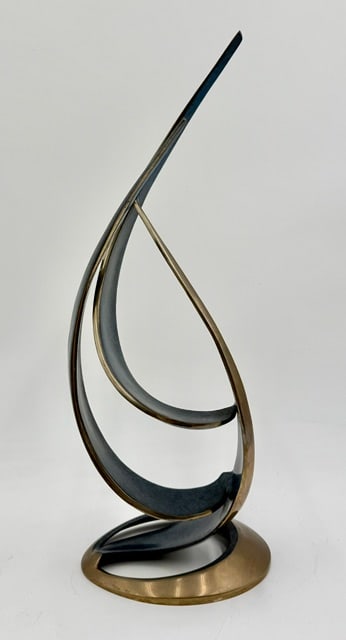 Signed Bob Bennet Abstract Bronze Sculpture: Signed Bob Bennet 1992 abstract bronze sculpture, possible "Caress". Modern sculpture features smooth, flowing curved forms that symbolize unity and support. Numbered 99/100. Approximately 17"h.