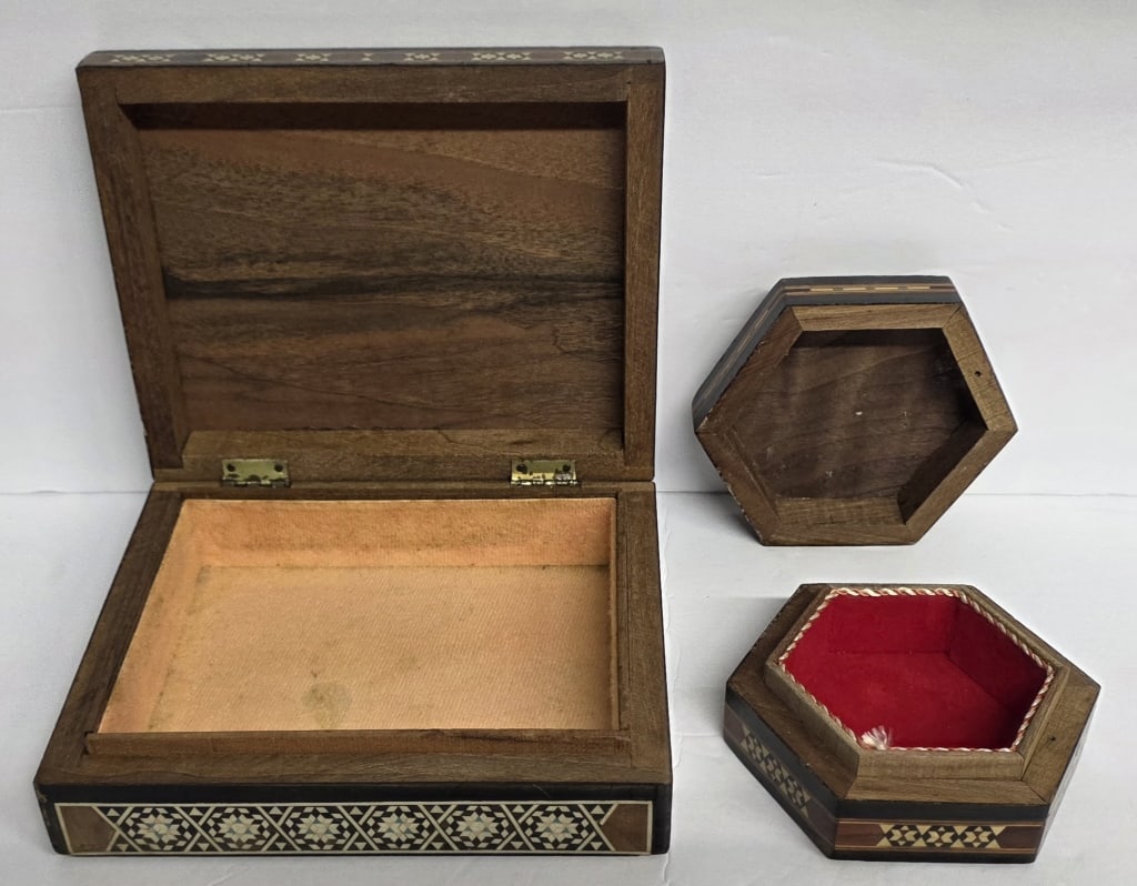 3pc Eastern Micro Mosaic Marquetry Boxes - 5