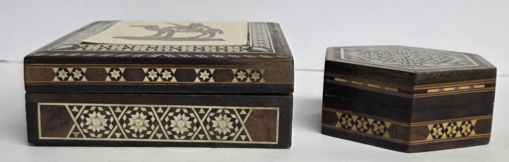 3pc Eastern Micro Mosaic Marquetry Boxes - 9
