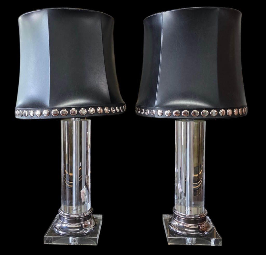 Pair of Art Deco Lucite Column Table Lamps (1 of 6)