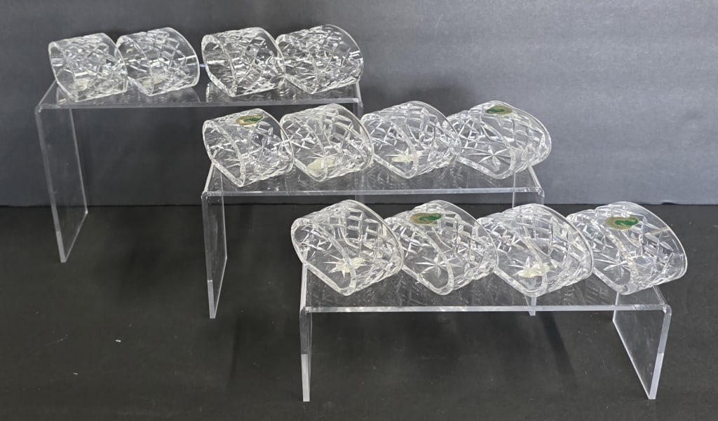 Waterford Crystal Oval Napkin Rings: Waterford Crystal Oval Napkin Rings. Collection Includes 14 Total. Approximately 1.5"h X 2.5"l X 1.5"w. Includes (5) original boxes. Photos Are Considered Part Of The Condition And Description.