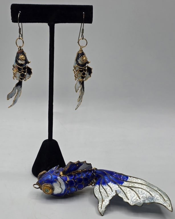 Cloisonne Enamel Articulated Fish Jewelry Set (1 of 14)