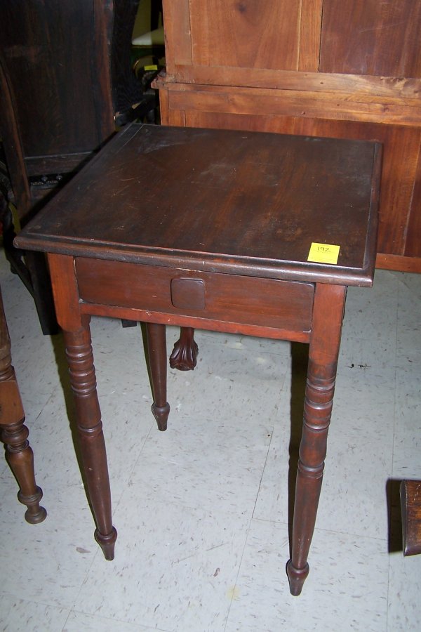 EARLY TURNED LEG SIDE TABLE WITH DRAWER: EARLY TURNED LEG SIDE TABLE WITH DRAWER