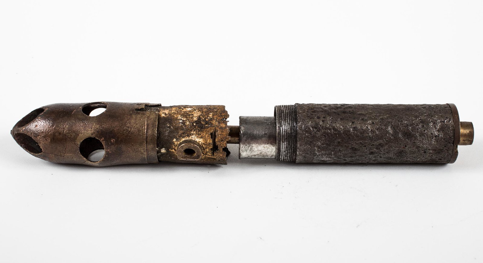WWI AUSTRIAN UNIVERSAL RIFLE GRENADE: Very rare example of the complex WWI Austrian Universal rod or rifle grenade. Early war developed multi-function grenade, it could be used as either a hand grenade or as a rod grenade and be fired fro