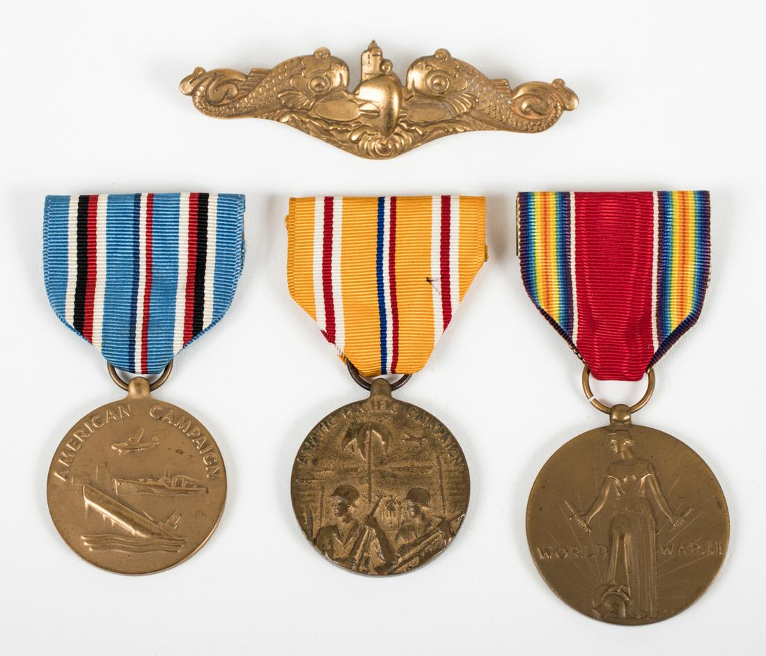 US NAVY SUBMARINE DOLPHIN BADGE WALLACE BISHOP (4): USN WWII Naval Submarine Officers Dolphin Badge made in Australia, maker marked â€˜Wallace Bishop Brisbaneâ€™, 2.875 in. wide. The front shows a submarine in the center flanked by a dolphin o