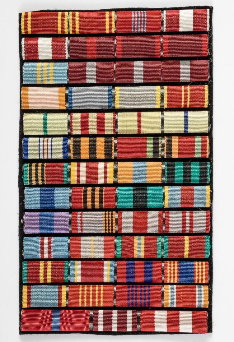 WWII SOVIET MILITARY RIBBONS (51): WWII SOVIET MILITARY RIBBONS (51) Large set of 51 Soviet military ribbons, including two orders of Lenin, one order of October Revolution, two military red banners, and three red stars, 4 x 7 inches. 