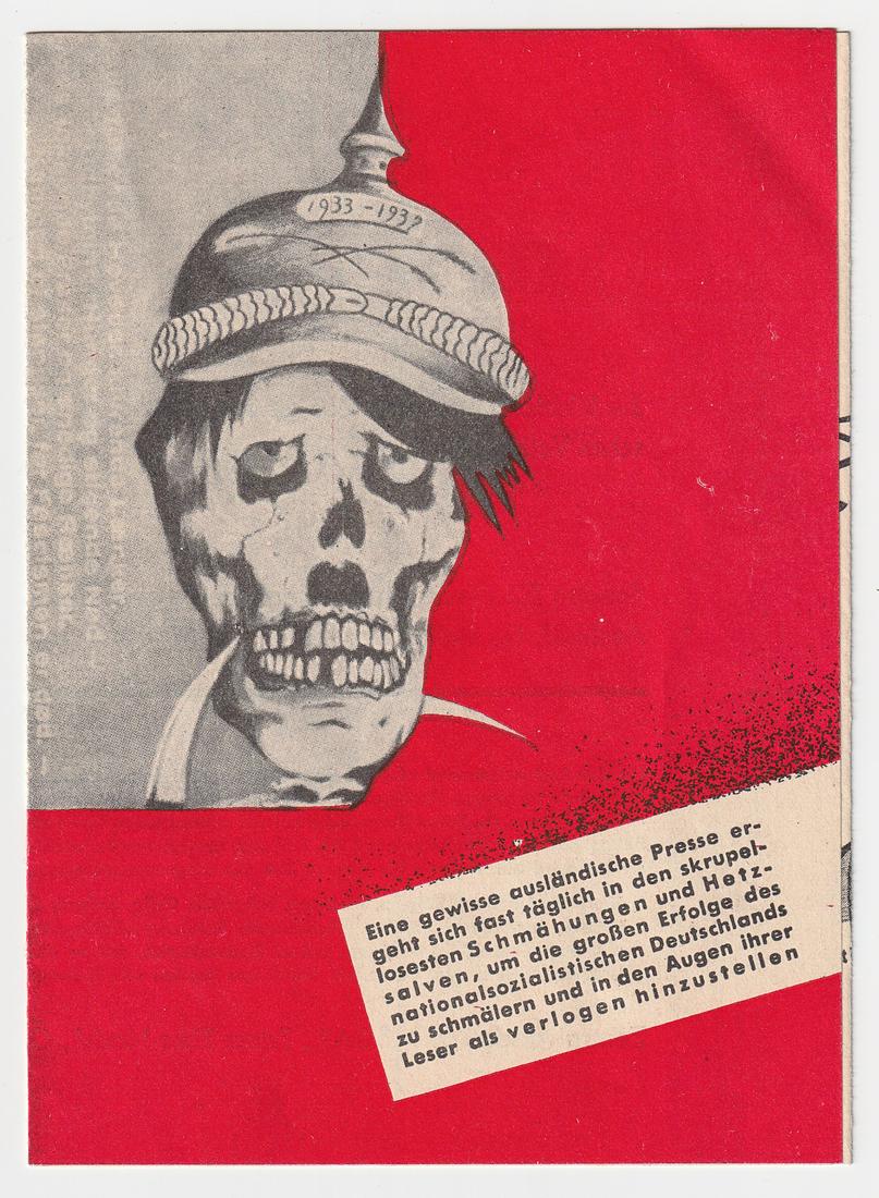 HITLER THE GRIM REAPER: HITLER THE GRIM REAPER Rare French caricature titled 'The Grim Reaper, a portrait of Hitler as the Grim Reaper wearing a Pickelhaube, used as an advertisement on an order form for the German satirical