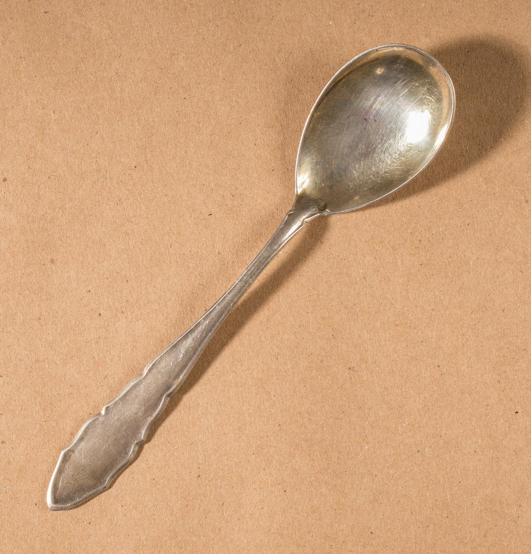 HERMAN GORING SILVER COFFEE SPOON: HERMAN GORING SILVER COFFEE SPOON Hermann Goring silver coffee spoon, engraved on the handle with the Reichsmarshall insignia, a German eagle, swastika, and crossed marshal's batons, 5.75 in. long, ma