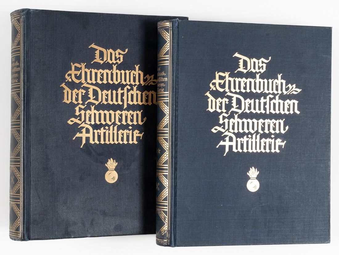 HONOR BOOK GERMAN HEAVY ARTILLERIE VOL I-II (2): HONOR BOOK GERMAN HEAVY ARTILLERIE VOL I-II (2)Das Ehrenbuch der Deutschen Schweren Artillerie (The Honor Book Of The German Heavy Artillerie) Volume I and II, by Franz Nikolaus Kaiser, blue linen-bou