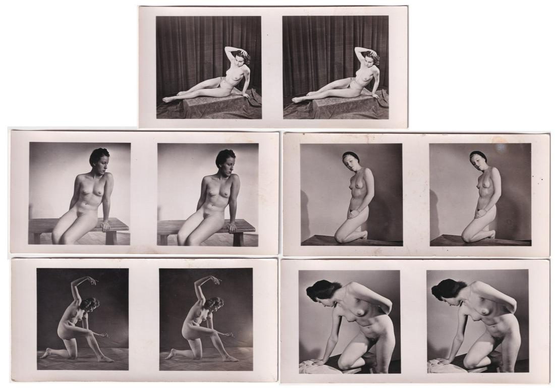 GERMAN EROTICA STEREO PHOTOS (5): GERMAN EROTICA STEREO PHOTOS (5) Five black-and-white stereo cards of nude German models from Martin's Kunstmappe, Serie I, Hans Martin, Frankfurt a M. 2 3/8 x 5 1/8 inches. Minor soiling and toning.