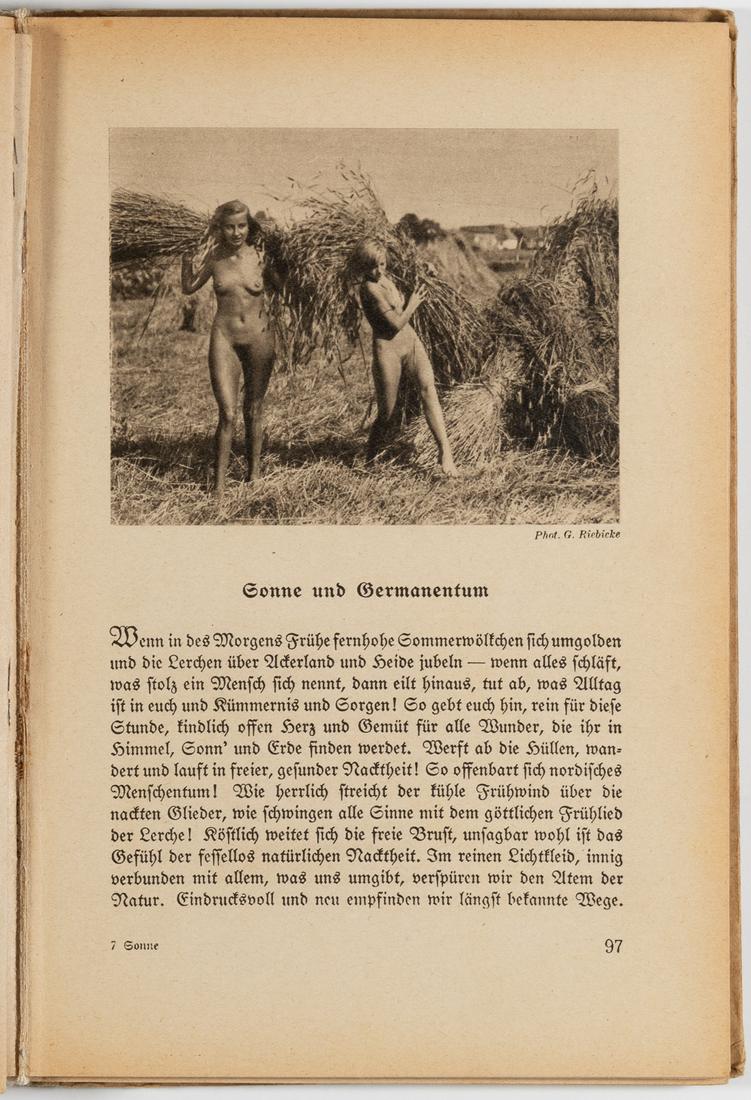 WWII GERMAN NUDIST MOVEMENT: WWII GERMAN NUDIST MOVEMENT Lot of two German books about naturism and the physical exercise movement. 1. Mensch und Sonne - Aryan-Olympic spirit, by Hans Suren, a German officer, author, and champion