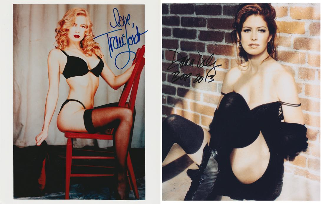 TRACI LORDS & DANA DELANY: TRACI LORDS & DANA DELANYTRACI LORDS (b. 1968) American porn star and actress. Color photograph in lingerie signed in blue ink 'Love, Traci Lords', 8 x 10 inches. WITH: DANA DELANY (b.1956) American a