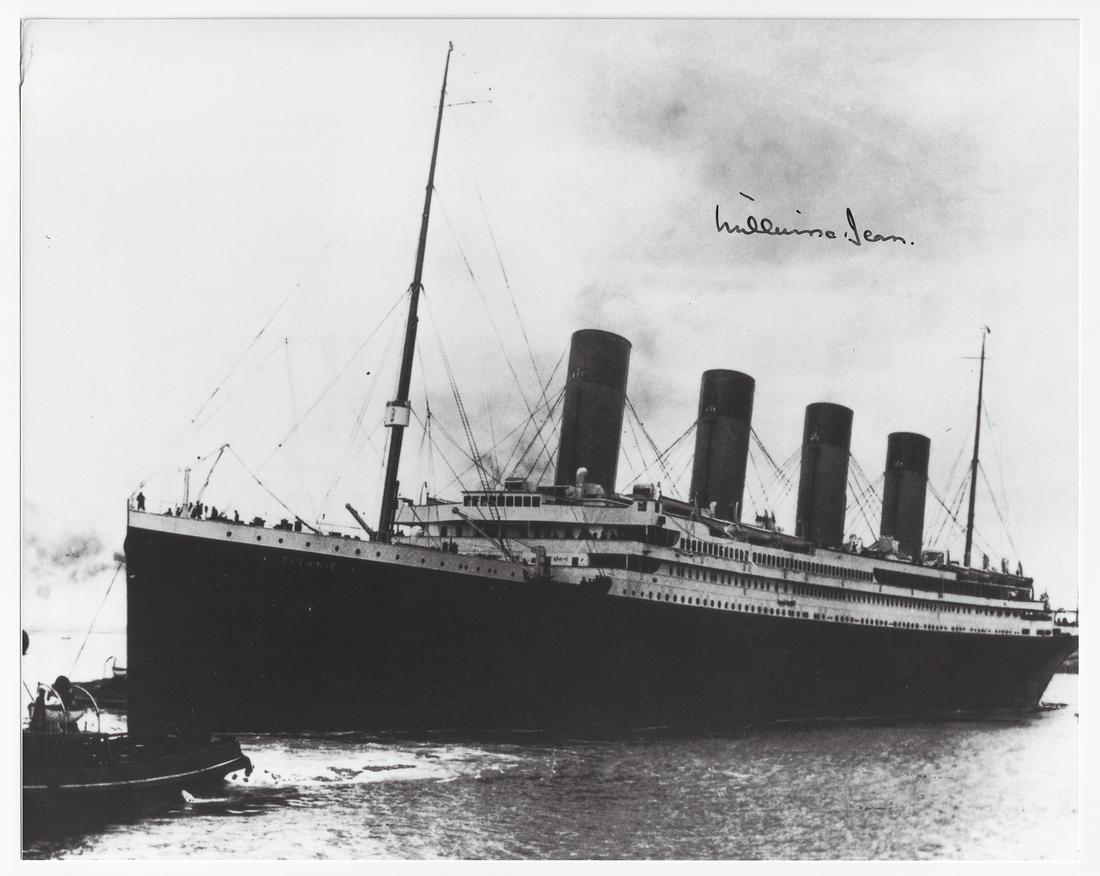 MILLVINA DEAN TITANIC SURVIVOR: MILLVINA DEAN TITANIC SURVIVOR (1912 - 2009) The last survivor of the sinking of the RMS Titanic on 15 April 1912. At two months old, she was also the youngest passenger aboard. 8 x 10 in. silver gela
