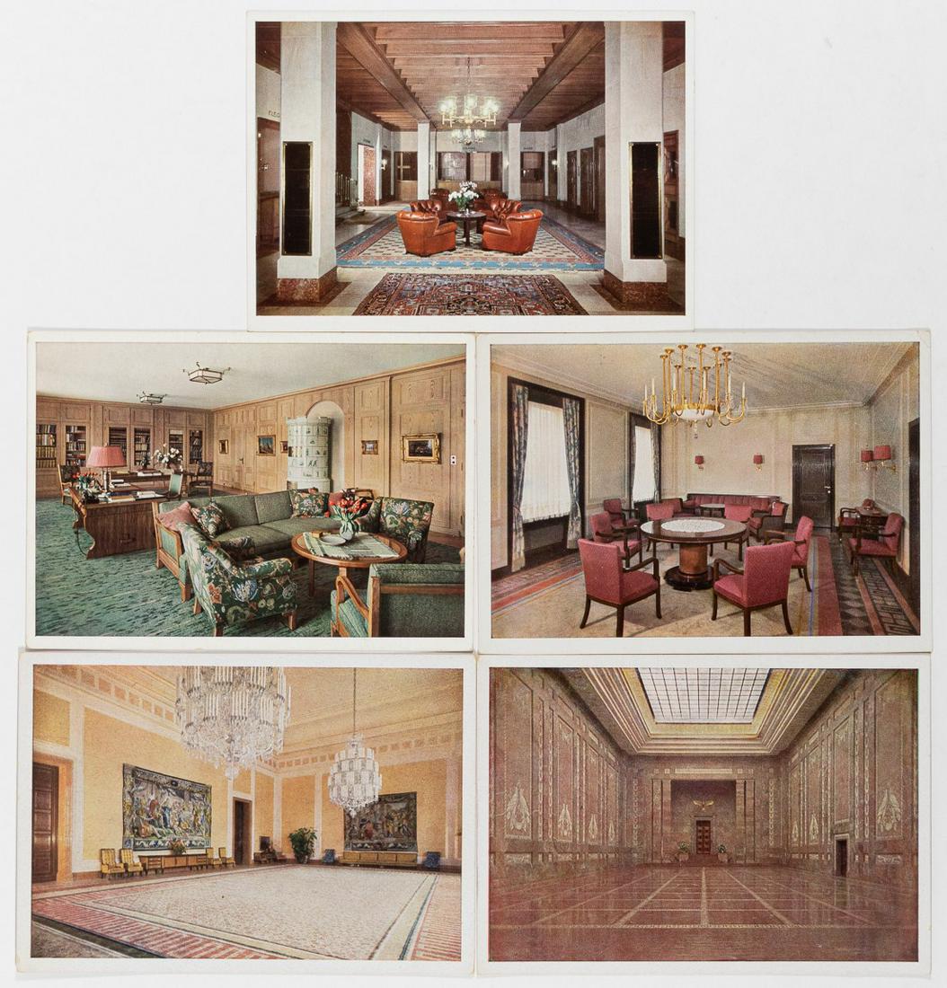 ADOLF HITLER HOFFMANN INTERIORS (5): Five postcards published by Heinrich Hoffman. Photos are of the interior of buildings including the Reichskanzlei, the Berghof. Each approximately 4 x 6 inches.
