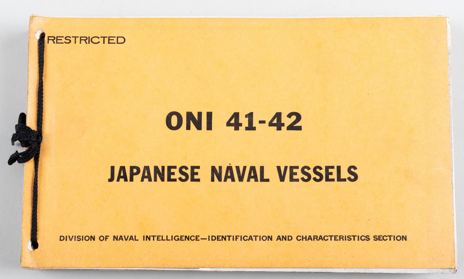 RESTRICTED ONI 41-42 JAPANESE VESSELS BOOK: ONI 41-42 Japanese Naval Vessels - Restricted, by Division of Naval Intelligence, 1942, approx. 175 pages, 6 x 10 inches.