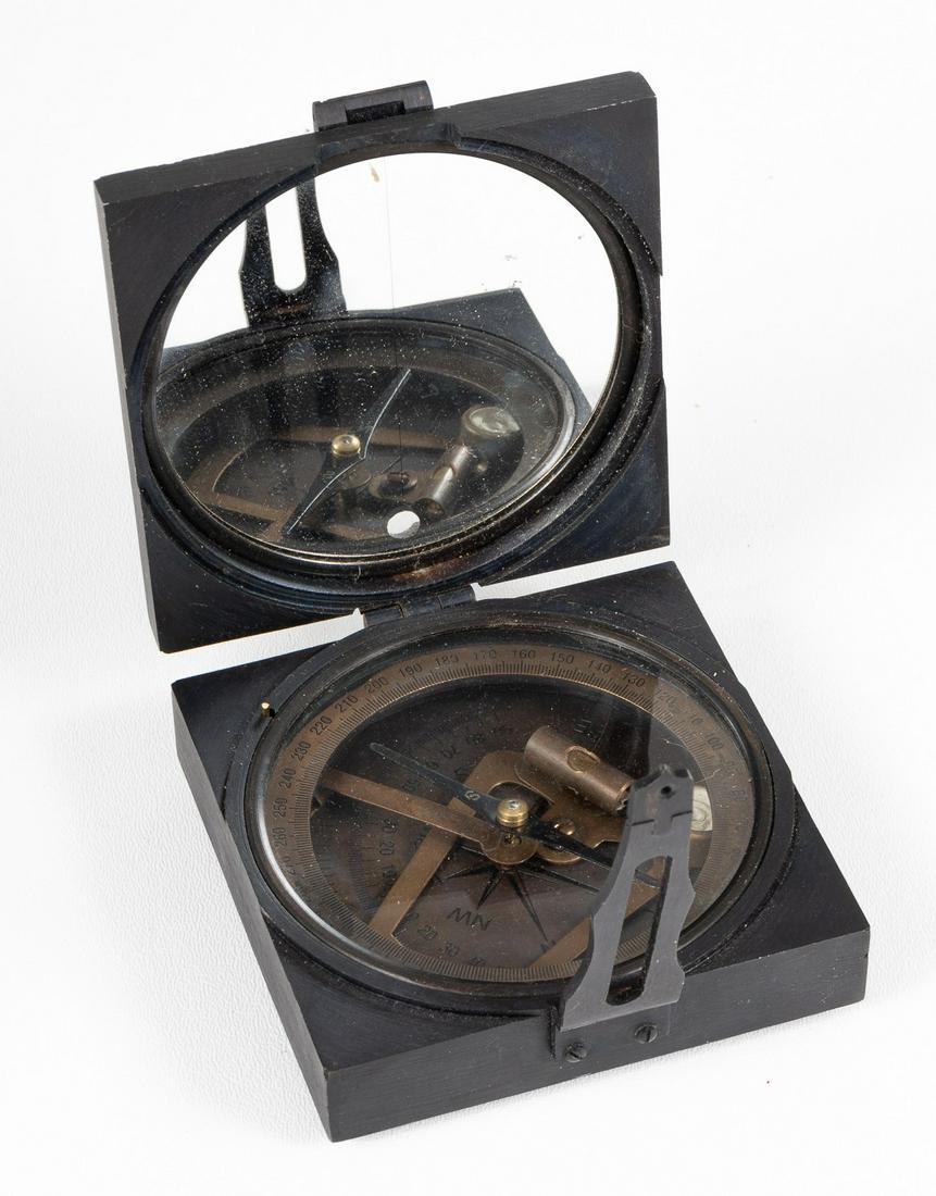 WWI BRUNTON COMPASS 1917: WWI military Brunton Compass made by Kelvin and Hughes dated 1917. Compass made of metal, brass, and glass. 4 x 4 inches.