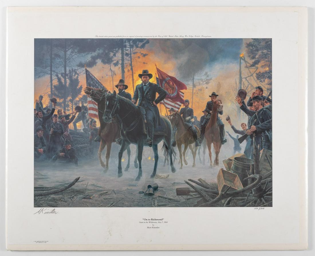 US GRANT BY MORT KUNSTLER SIGNED LITHOGRAPH: On to Richmond Grant in the Wilderness, May 7, 1864', by artist Mort Kunstler. Limited edition print published from an original oil painting for the U.S. Army War College Class of 1991 in Carlisle, Pe