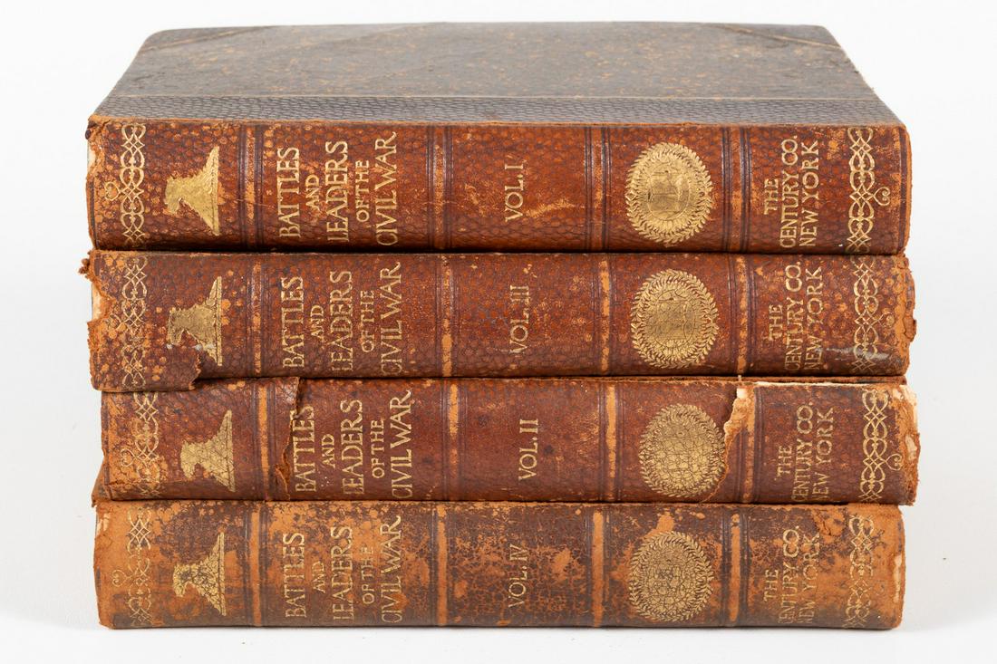 BATTLES AND LEADERS OF THE CIVIL WAR BOOK SET (4): Battles and Leaders of the Civil War - Four Volumes complete in 1/2 leather and marbled boards. Published by The Century Company, 1887-1888, 11 x 8 inches. A complete set of this very famous best sell
