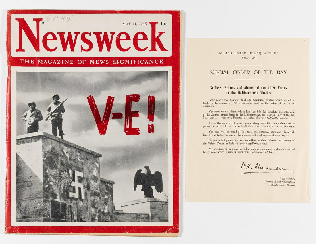 HAROLD ALEXANDER SPECIAL ORDER OF THE DAY: Flyer issued by British Field Marshal Harold Alexander, Supreme Allied Commander, Mediterranean Theater, Allied Force Headquarters, May 1945. Written to congratulate soldiers on securing the liberatio