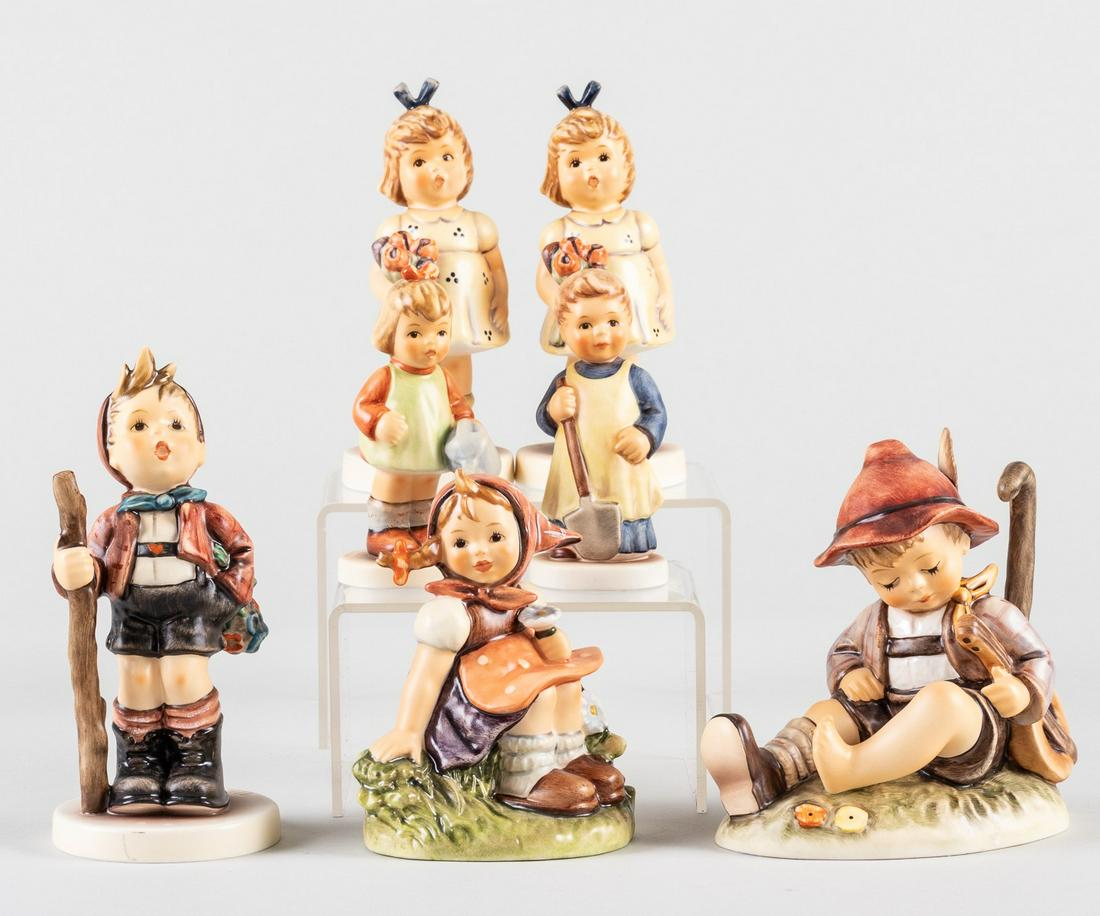 7 GOEBEL HUMMEL FIGURINES: Lot of seven Goebel Hummel figurines, including two 'From My Garden #1030', 'Garden Treasures #10222', 'Nature's Gift #1072', 'Country Suitor #760', 'In The Meadow #459', and 'Time Out #470'.