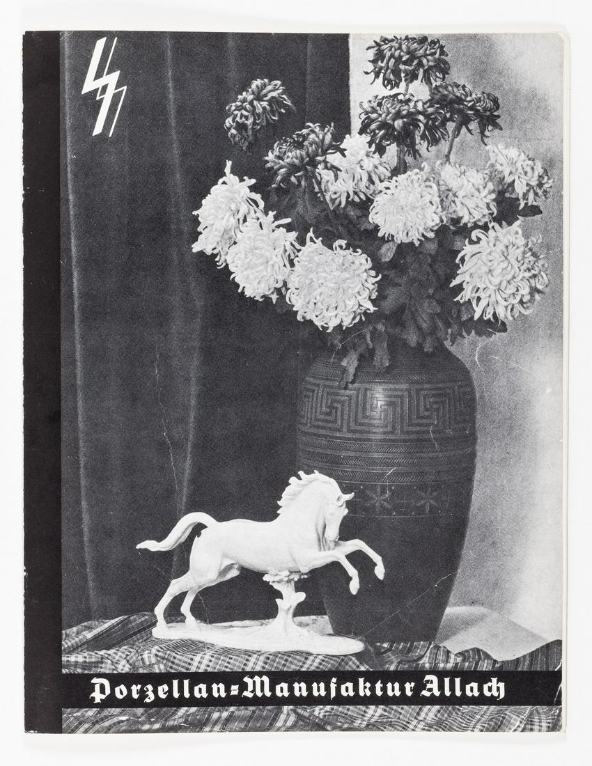 ALLACH CATALOG: Reprint of the scarce original SS-Allach catalog, Porzellan-Manufaktur Allach 1938-1939, approx. 48 pages, partially disbound. The catalog features b/w photographs and prices of porcelain sculptures m