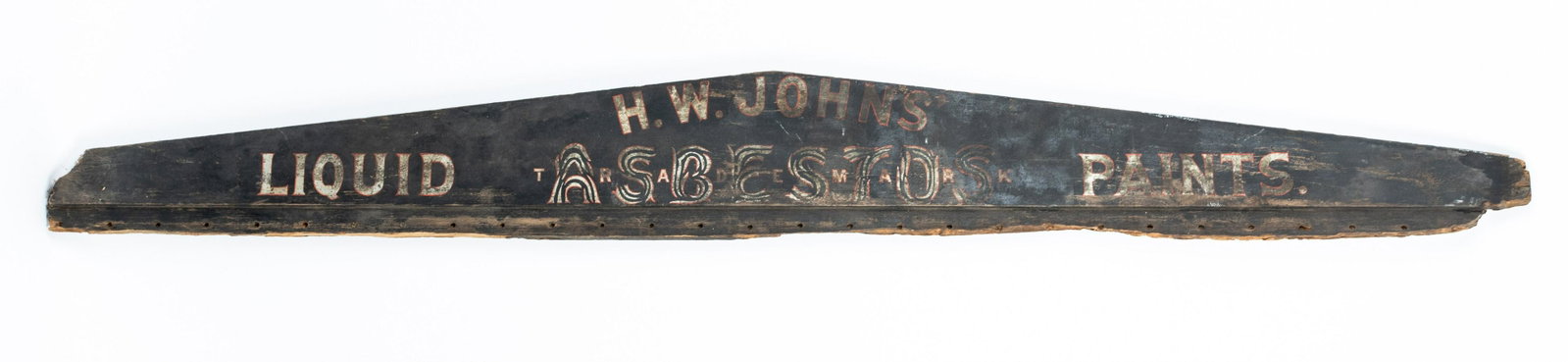 VINTAGE ASBESTOS PAINT SIGN: Large painted wooden plaque advertising 'H.W. John's Liquid Asbestos Paint', likely pre-1900. Henry Ward Johns founded the H.W. Johns Manufacturing Company in New York City in 1858. In 1901, the compa