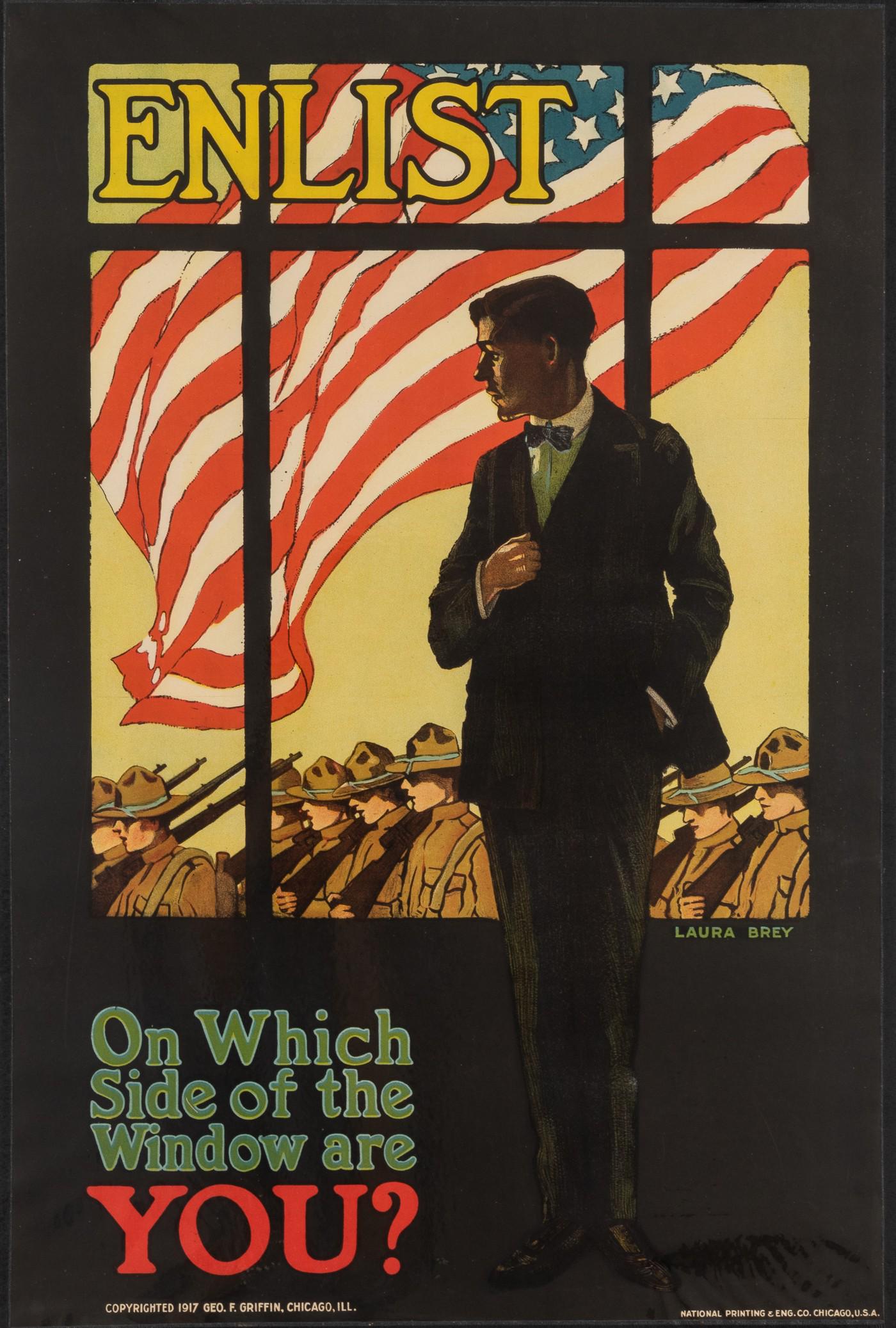 LAURA BREY ENLIST ON WHICH SIDE OF THE WINDOW ARE YOU WWI POSTER (1 of 1)