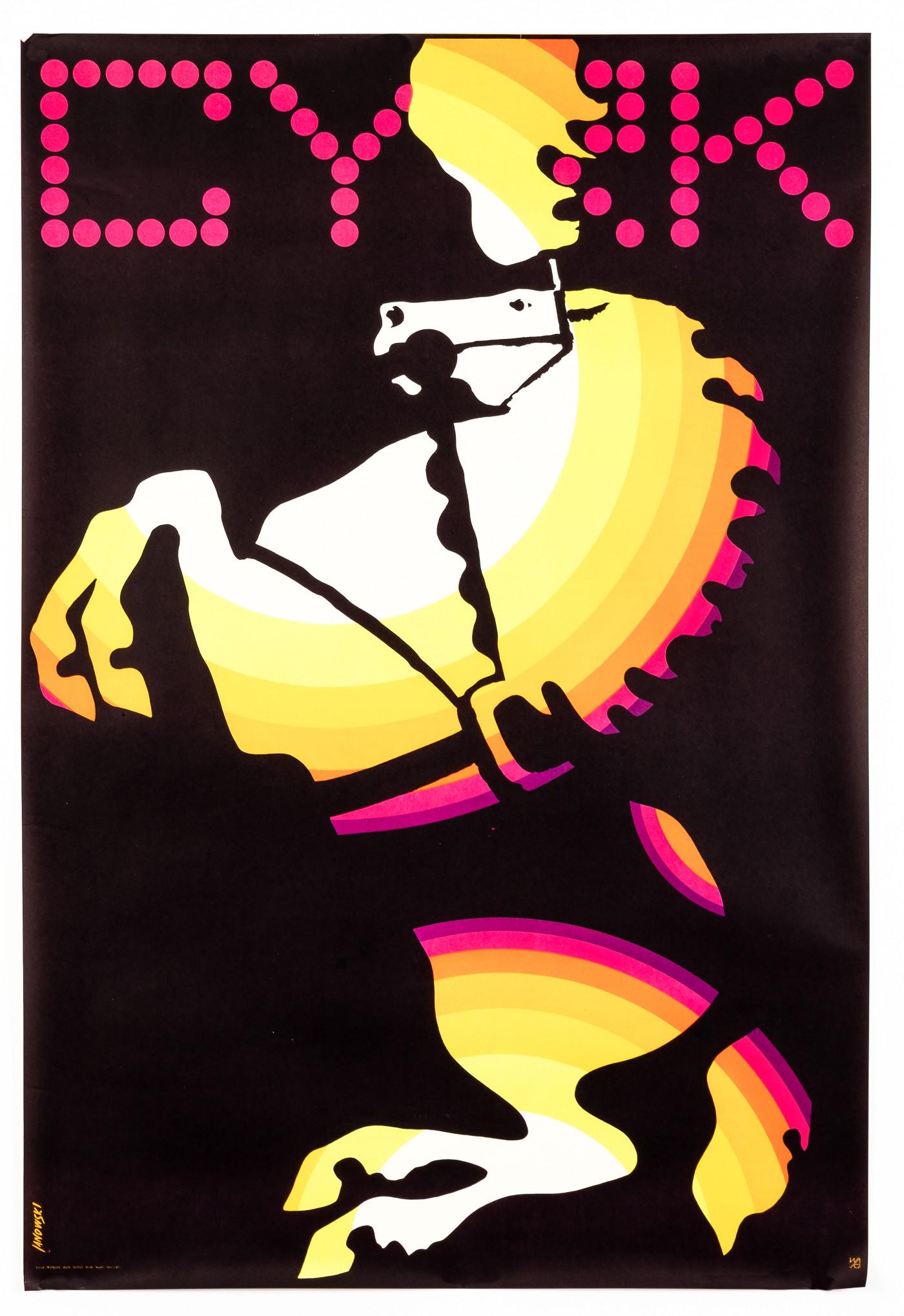 CIRCUS CYRK HORSE WITOLD JANOWSKI POSTER: Polish circus poster, 'Cyrk', artwork by Witold Janowski (1926-2006), WZKart, S-2311 P-48, 1970, 38.75 x 26.25 inches. Minor folds and minor tears.